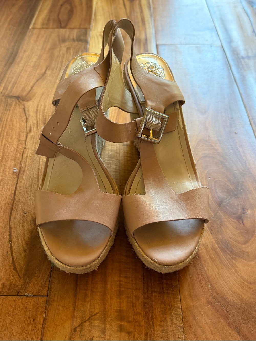 Vince Camuto Tan Leather Espadrille Wedge Sandals